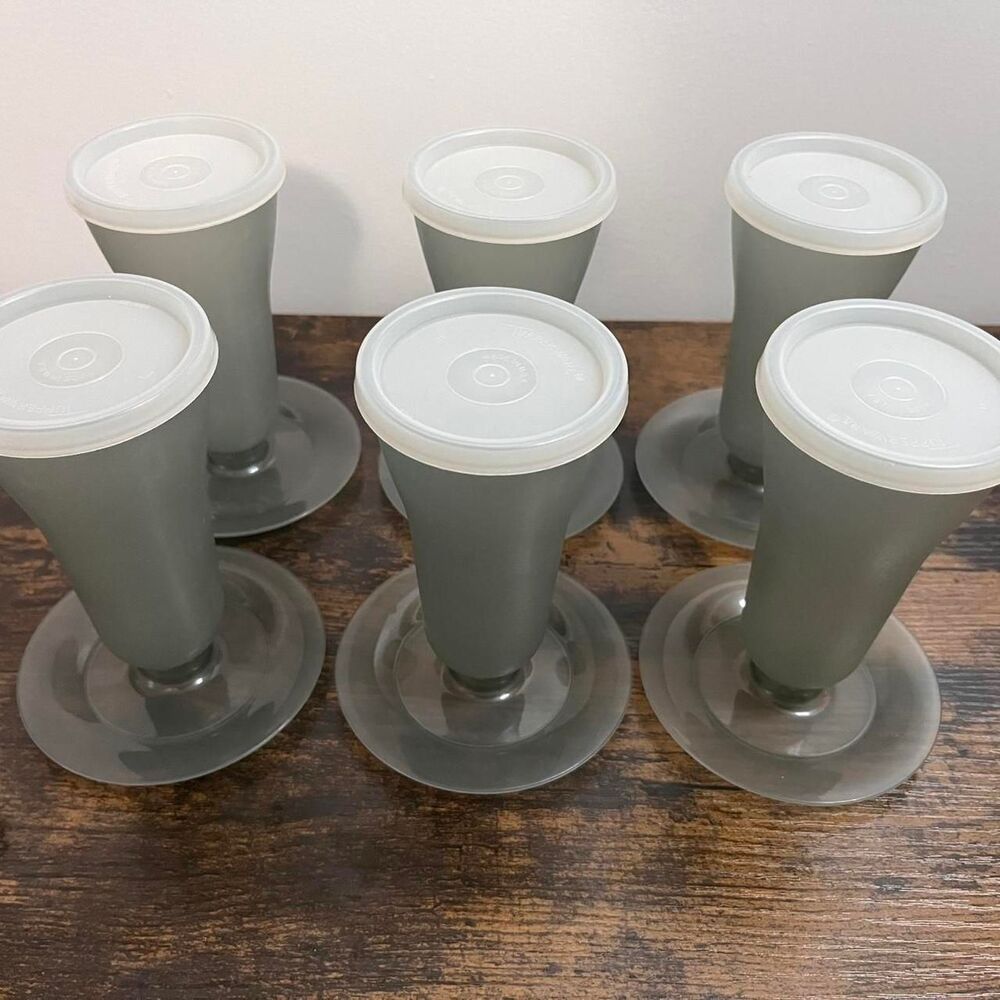 Tupperware Parfait Sundae Dessert Cups Set of 6 Smoke Gray Vintage 1970s 1980s
